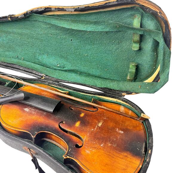 Antique VTG German Made Antonius Stradivarius Copy Violin & case *NEEDS REPAIR* - Picture 1 of 16